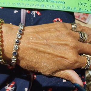 Vintage NAPIER simulated Tanzanite & Diamond Tennis Bracelet 7.25"